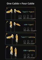 كابل شاحن USB متعدد 15 سم، شحن سريع 65 واط 3 في 1  (Lightning, Type-C & Micro USB) - الصورة 6