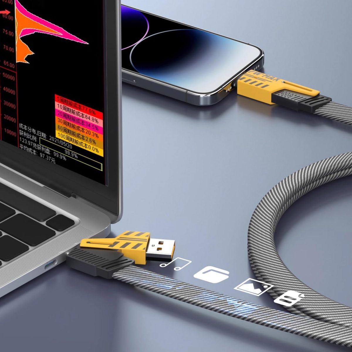 Version 1.0.0 كابل شاحن USB متعدد 15 سم، شحن سريع 65 واط 3 في 1  (Lightning, Type-C & Micro USB) - الصورة 3
